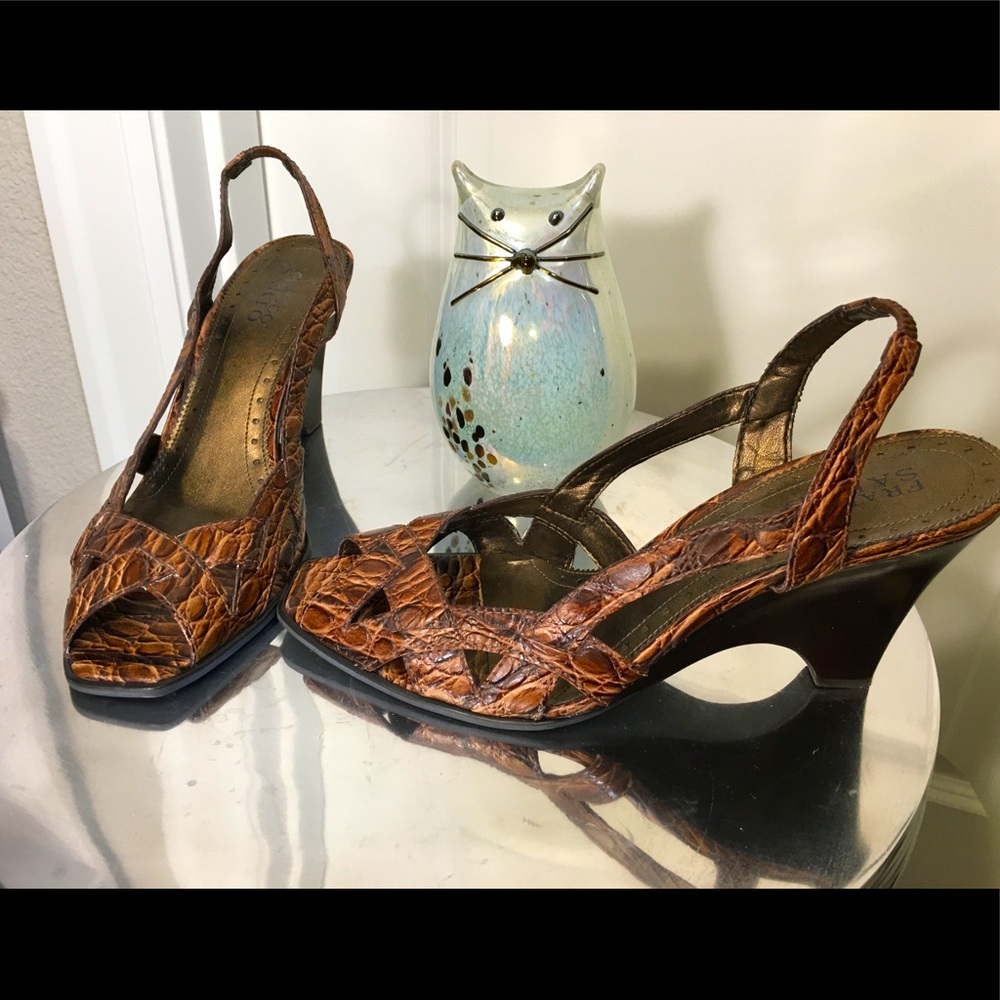 9 Franco Sarto Croc brown Wedges sandal shoes